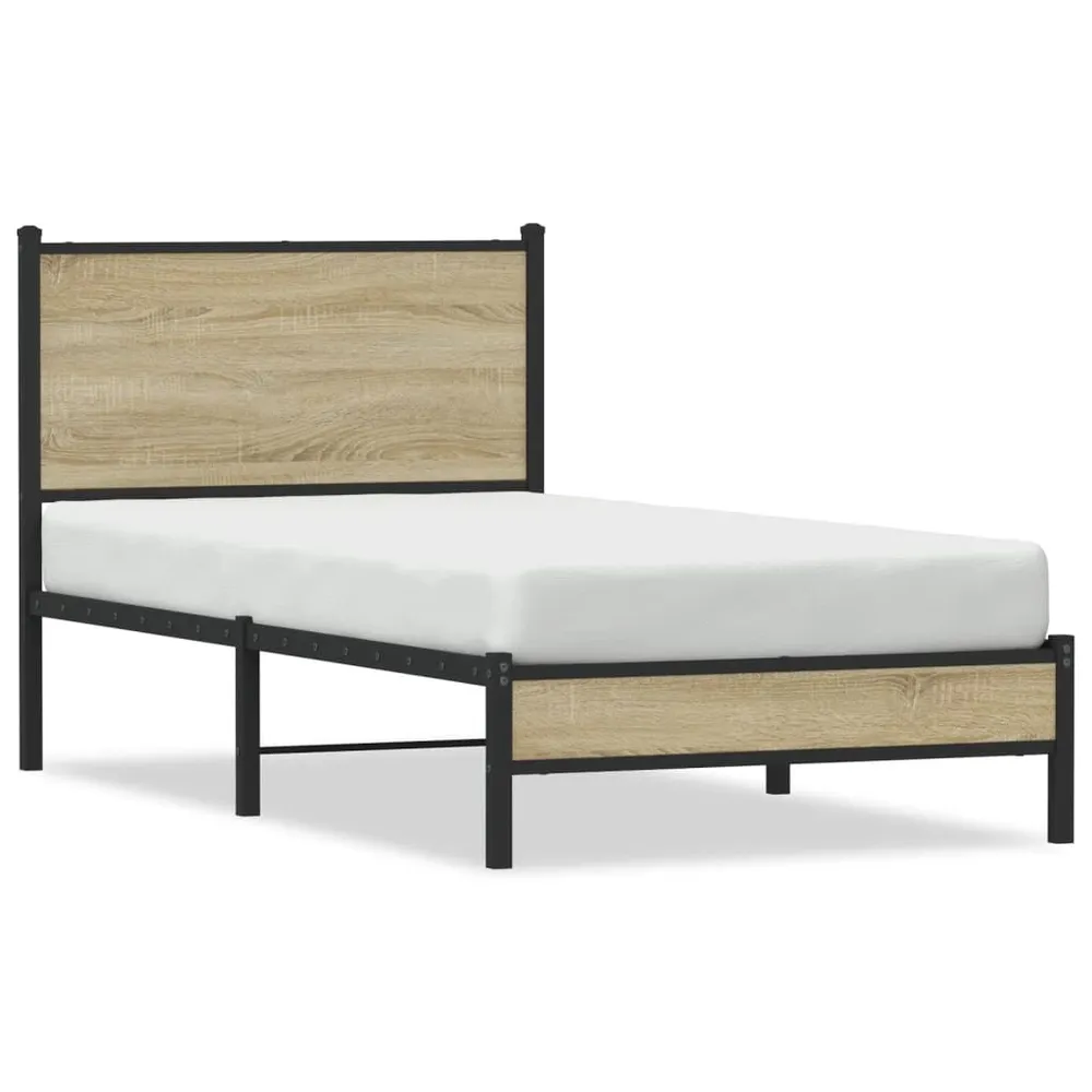 Estrutura de cama sem colchão 75x190 cm metálico carvalho sonoma