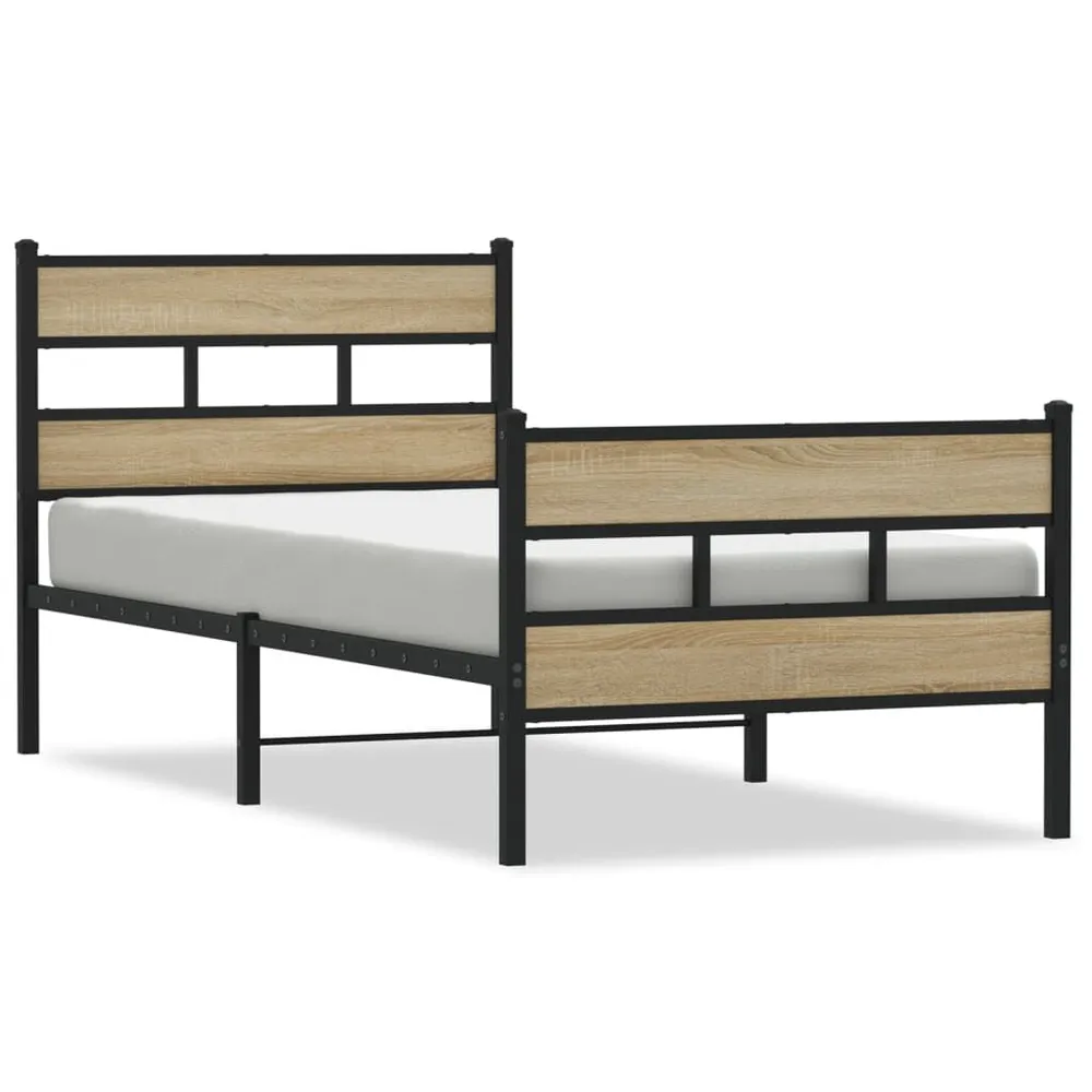 Estrutura de cama sem colchão 90x200 cm metálico carvalho sonoma