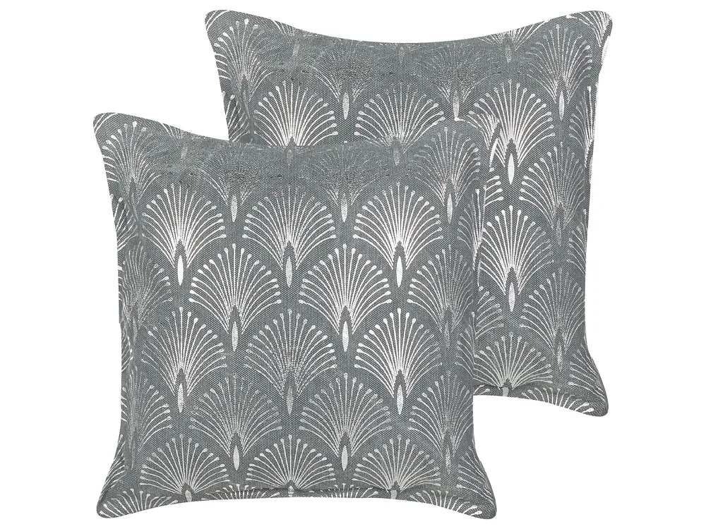 Set 2 Cotton Cushions Geometric Pattern 45 x 45 cm Grey HOYA