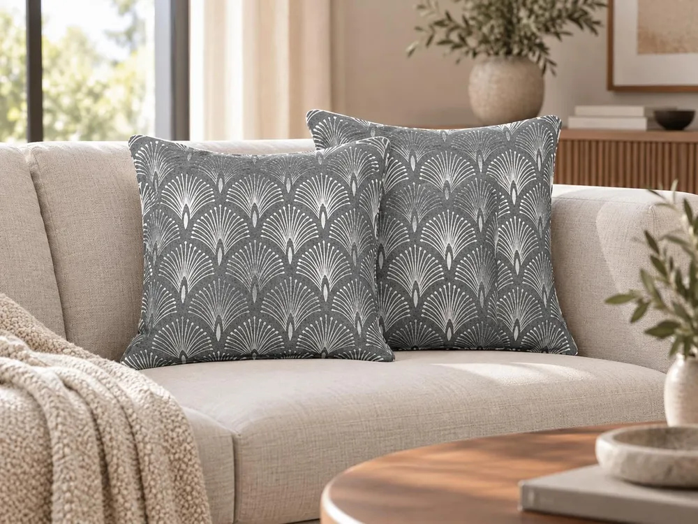 Set 2 Cotton Cushions Geometric Pattern 45 x 45 cm Grey HOYA