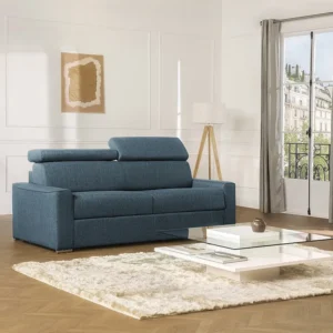 Sofá cama 3 lugares colchão de 22 cm tecido azul VIZIR