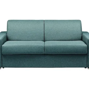 Sofá cama 3 lugares colchão de 22 cm tecido azul CALITO