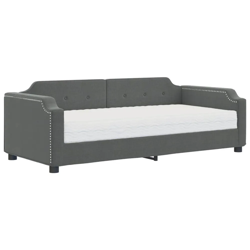 Sofá-cama com colchão 100x200 cm tecido cinzento-escuro