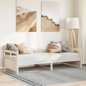 Sofá-cama com colchão 90x200 cm madeira de pinho maciç branco