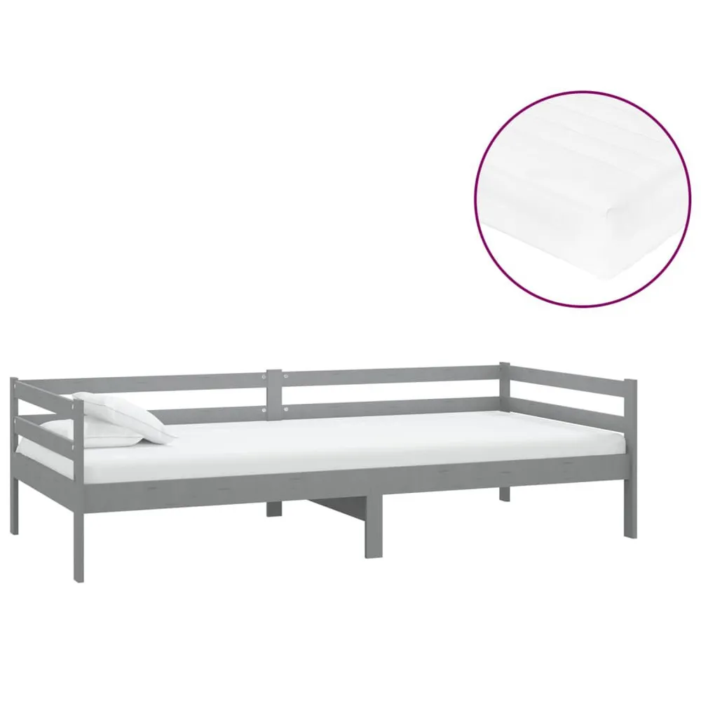 Sofá-cama com colchão 90x200 cm pinho maciço cinzento