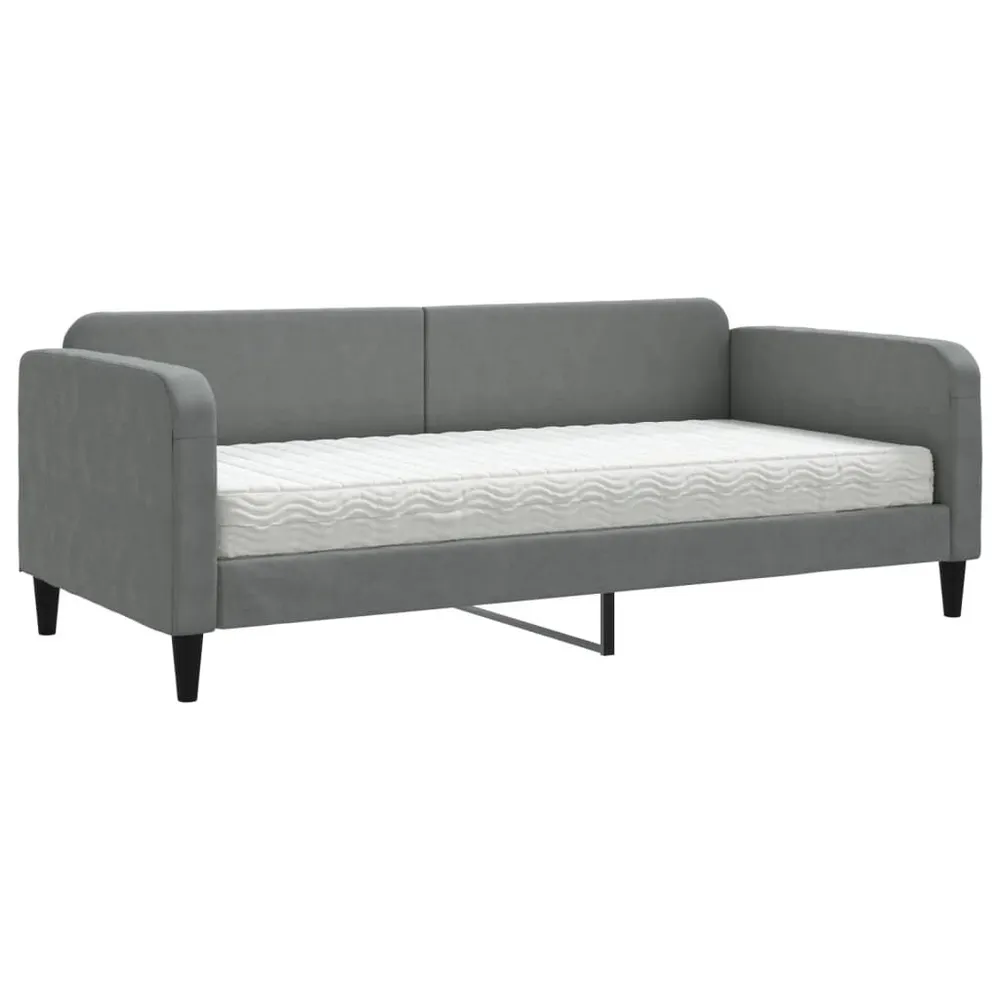 Sofá-cama com colchão 90x200 cm tecido cinzento-escuro