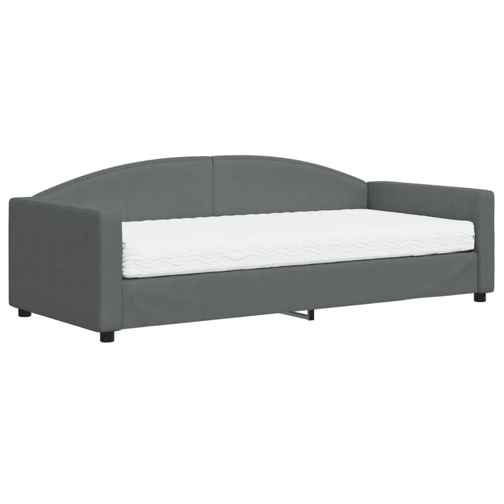 Sofá-cama com colchão 90x200 cm tecido cinzento-escuro
