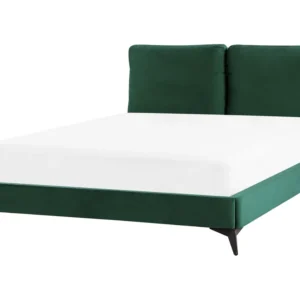 Cama de casal em veludo verde esmeralda 140 x 200 cm MELLE em Pinho Natural