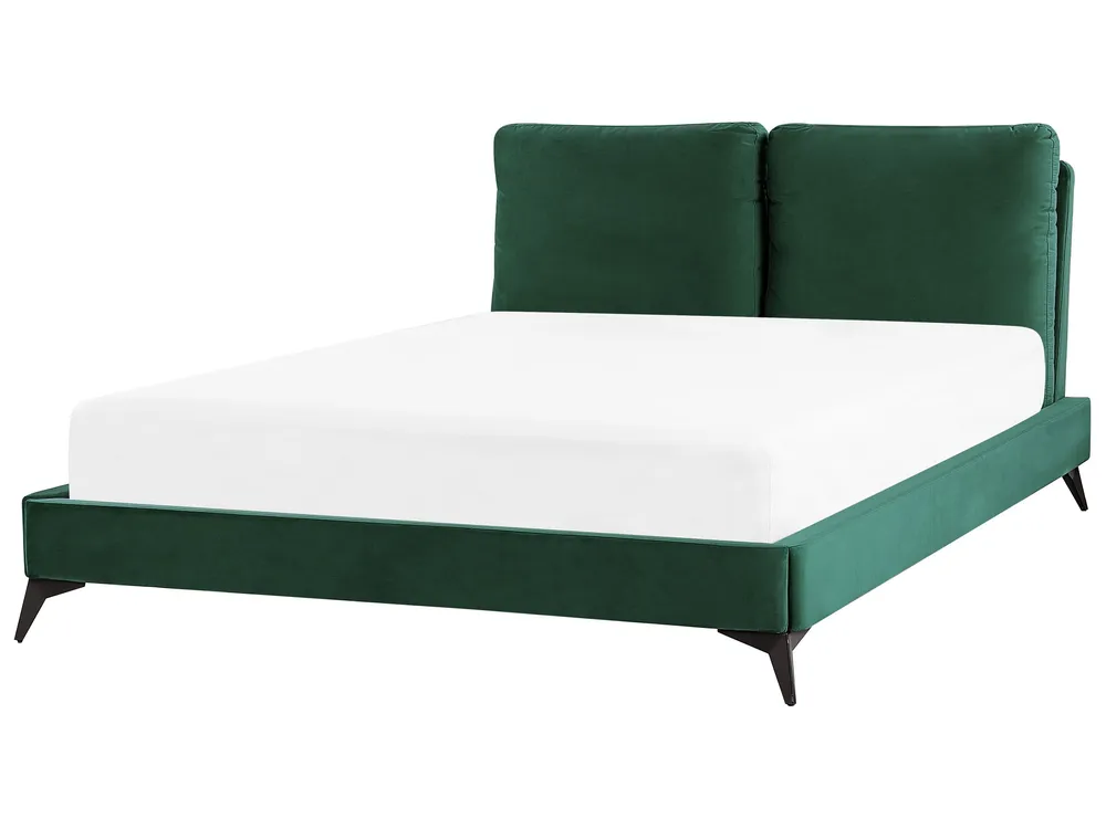 Cama de casal em veludo verde esmeralda 140 x 200 cm MELLE em Pinho Natural