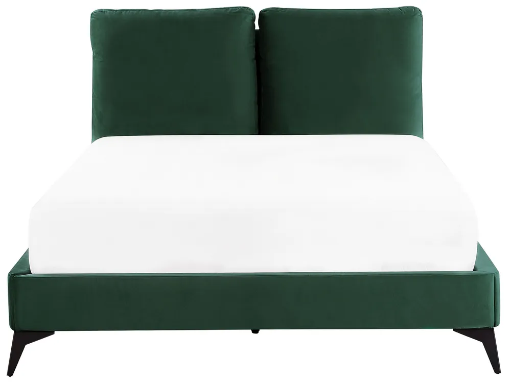 Cama de casal em veludo verde esmeralda 140 x 200 cm MELLE em Pinho Natural