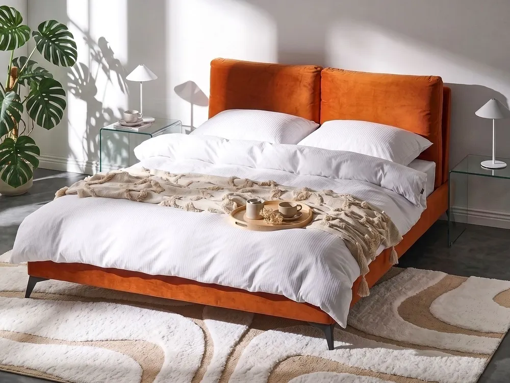 Velvet EU King Size Bed Orange MELLE