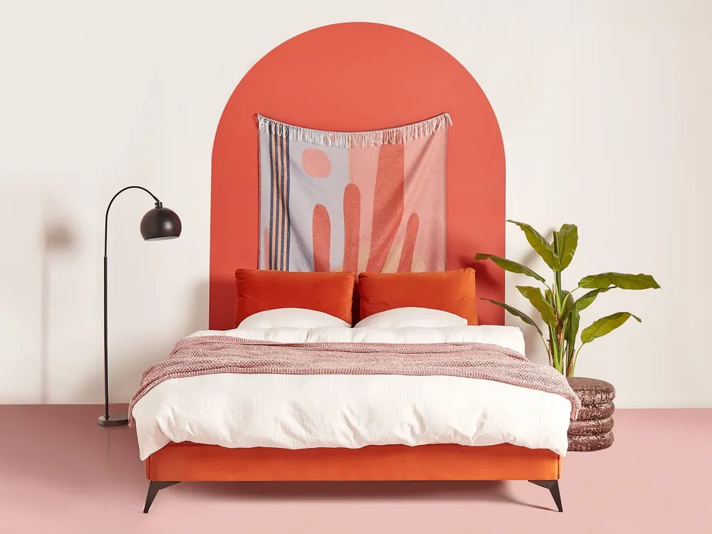 Velvet EU King Size Bed Orange MELLE
