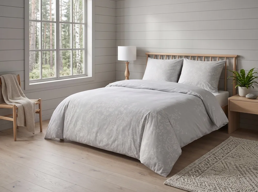 Conjunto Completo de Cama Conjunto de capas de edredão em algodão acetinado cinzento 200 x 220 cm MORNINGSIDE