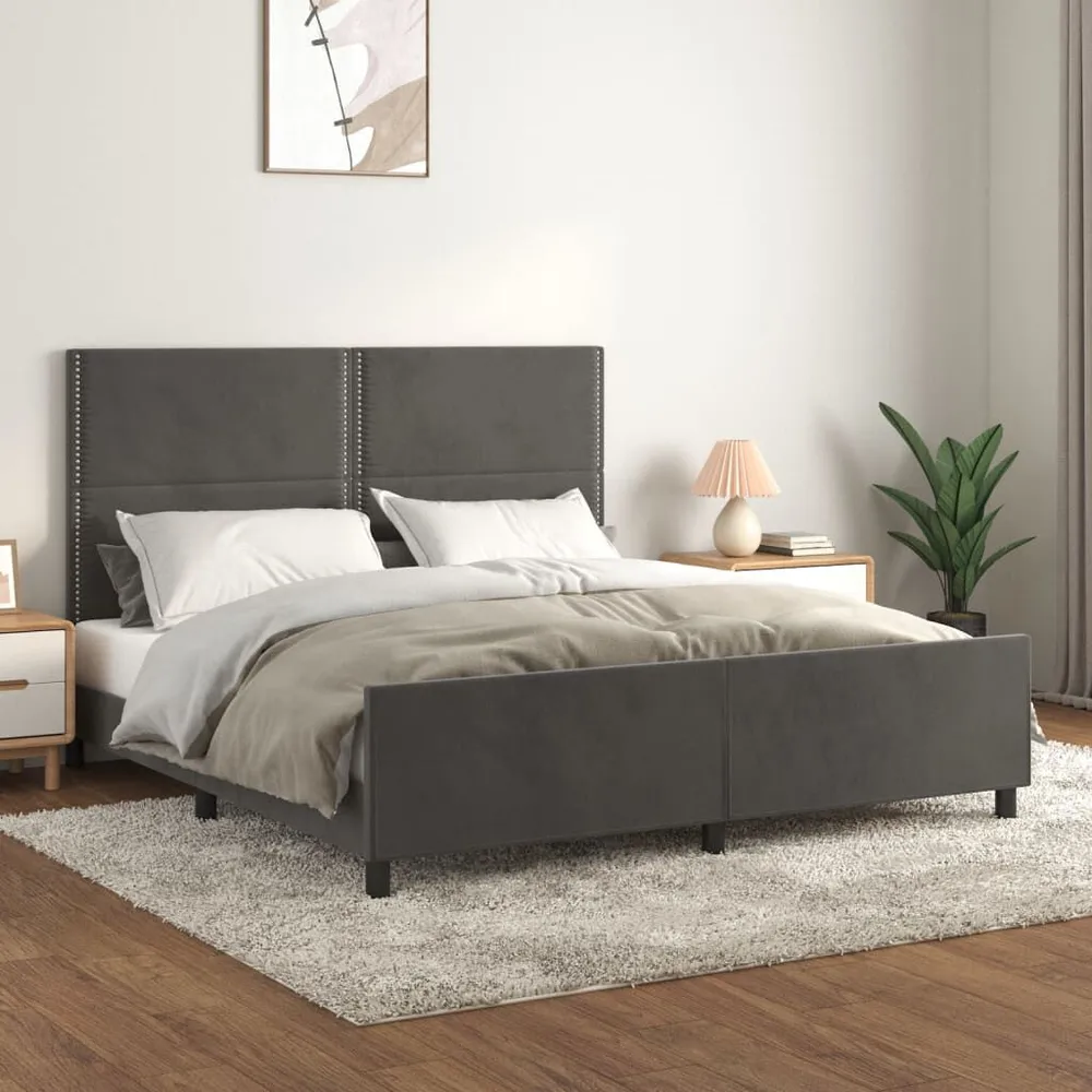 Edredão de Microfibra Estrutura de cama com cabeceira 180x200cm veludo cinzento-escuro