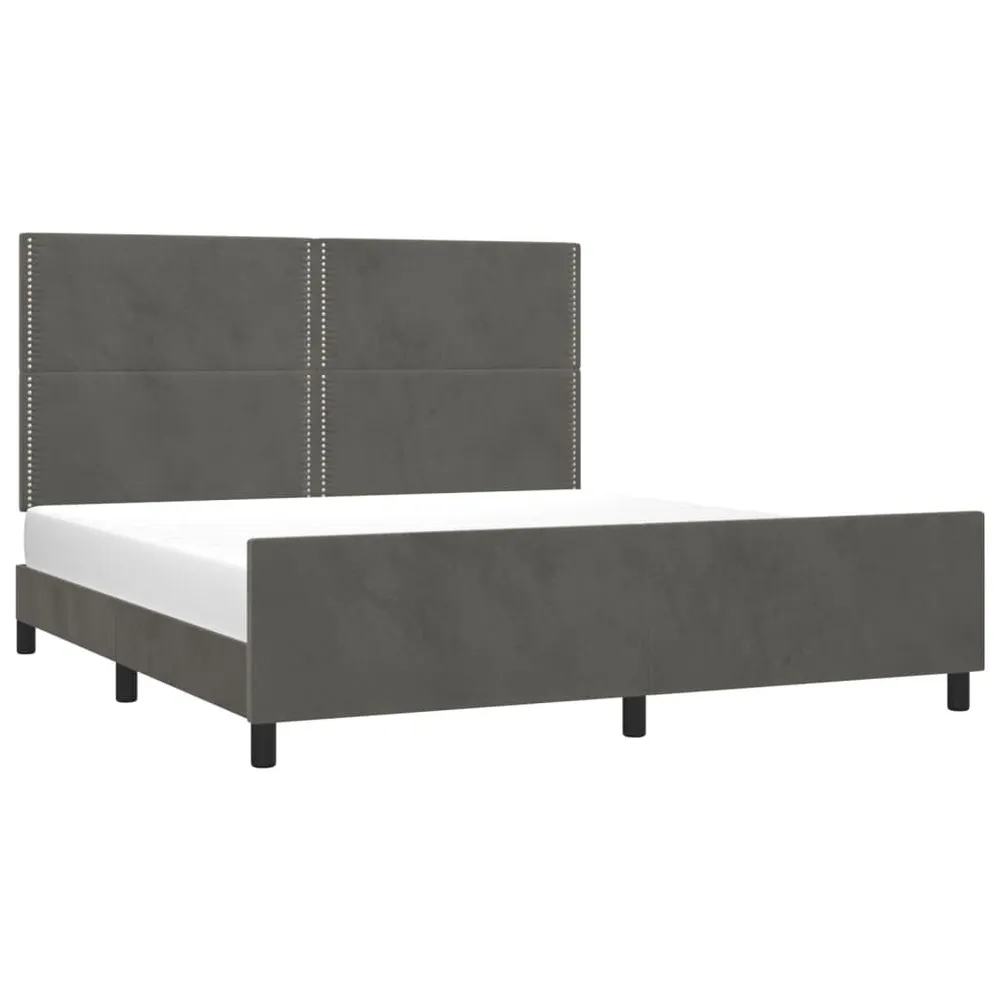 Edredão de Microfibra Estrutura de cama com cabeceira 180x200cm veludo cinzento-escuro