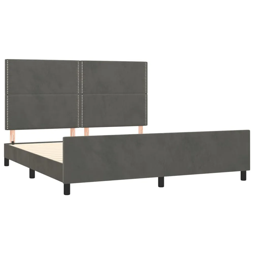Edredão de Microfibra Estrutura de cama com cabeceira 180x200cm veludo cinzento-escuro
