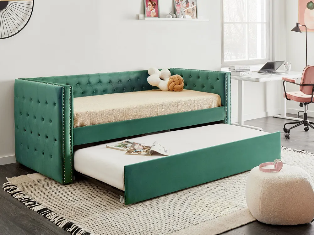 Conjunto de Cama Cama dupla em veludo verde esmeralda 90 x 200 cm GASSIN