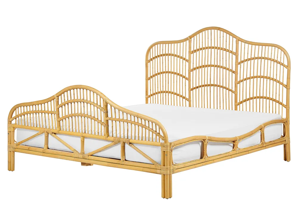 Rattan EU King Size Bed Light Wood DOMEYROT
