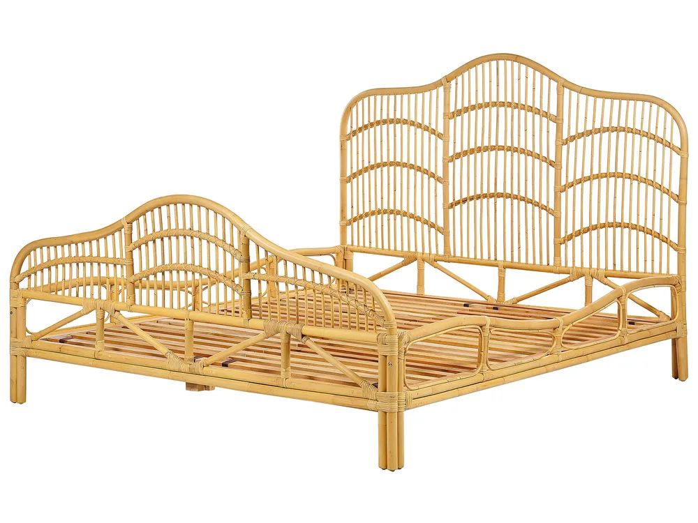 Rattan EU King Size Bed Light Wood DOMEYROT