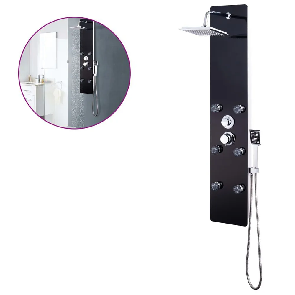 Coluna de duche em vidro 25x44,6x130 cm preto com Garantia