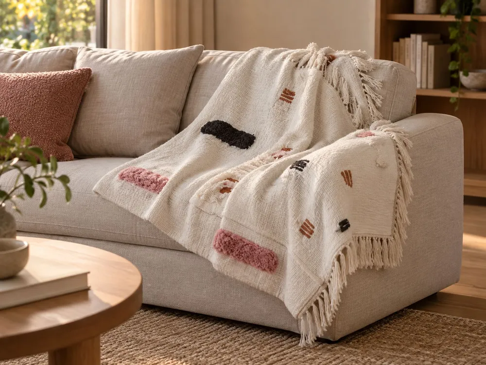 Blanket ALAPPUZHA Cotton 130 x 180 cm Marfim