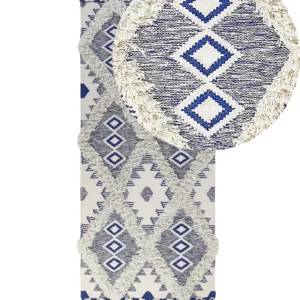 Tapete de algodão creme nítido e azul 80 x 200 cm MANAVGAT Design Moderno Geométrico