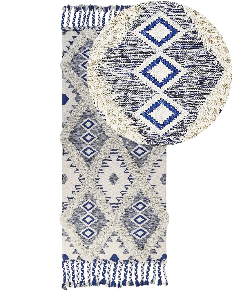 Tapete de algodão creme nítido e azul 80 x 200 cm MANAVGAT Design Moderno Geométrico