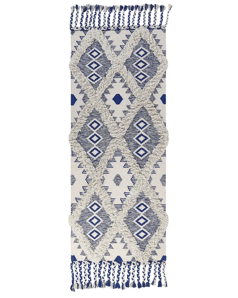 Tapete de algodão creme nítido e azul 80 x 200 cm MANAVGAT Design Moderno Geométrico