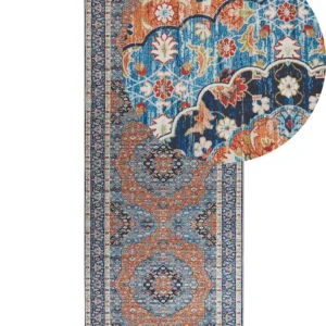 Tapete azul e laranja 80 x 200 MIDALAM Antiderrapante e Lavável