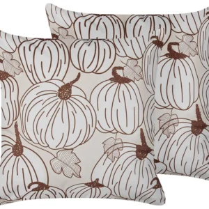 Set 2 Tecido macio Cushions Pumpkin Pattern 45 x 45 cm Beige GOURD