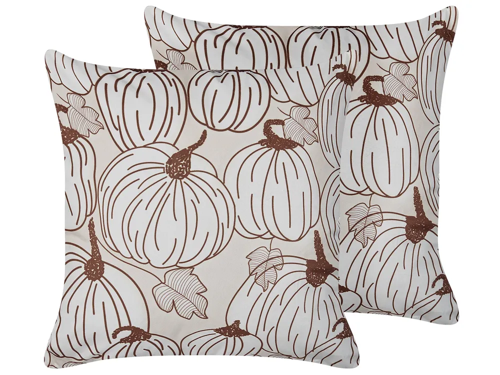 Set 2 Tecido macio Cushions Pumpkin Pattern 45 x 45 cm Beige GOURD