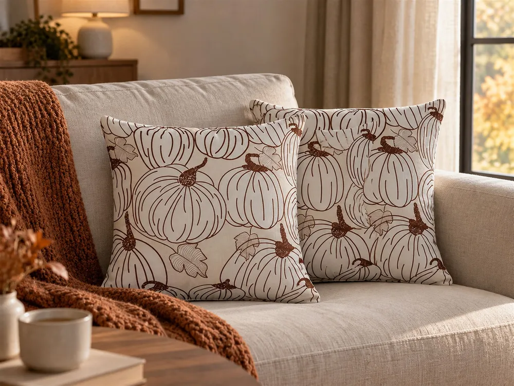 Set 2 Tecido macio Cushions Pumpkin Pattern 45 x 45 cm Beige GOURD