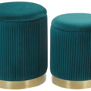Set 2 Velvet Storage Pouffes Teal Anil MIRAMAR