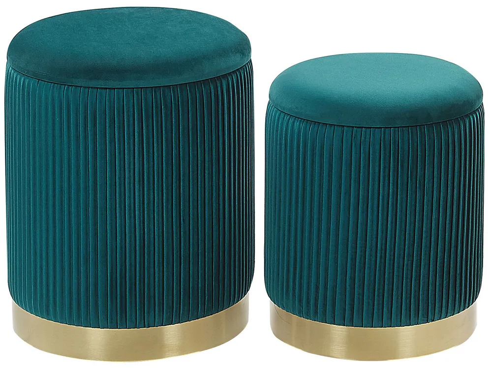 Set 2 Velvet Storage Pouffes Teal Anil MIRAMAR