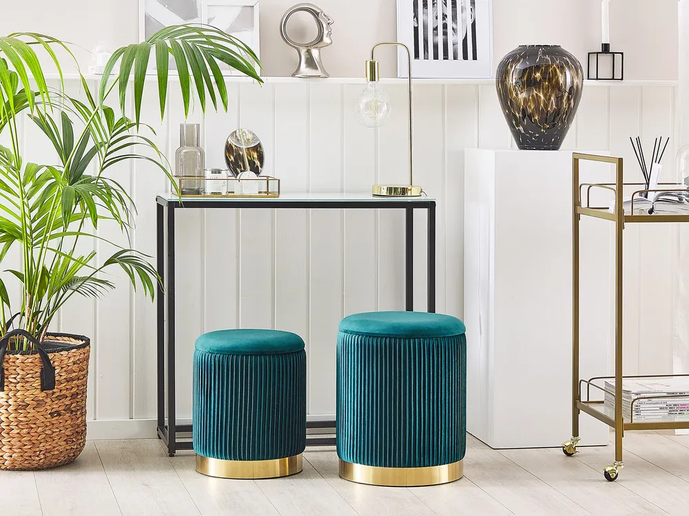 Set 2 Velvet Storage Pouffes Teal Anil MIRAMAR