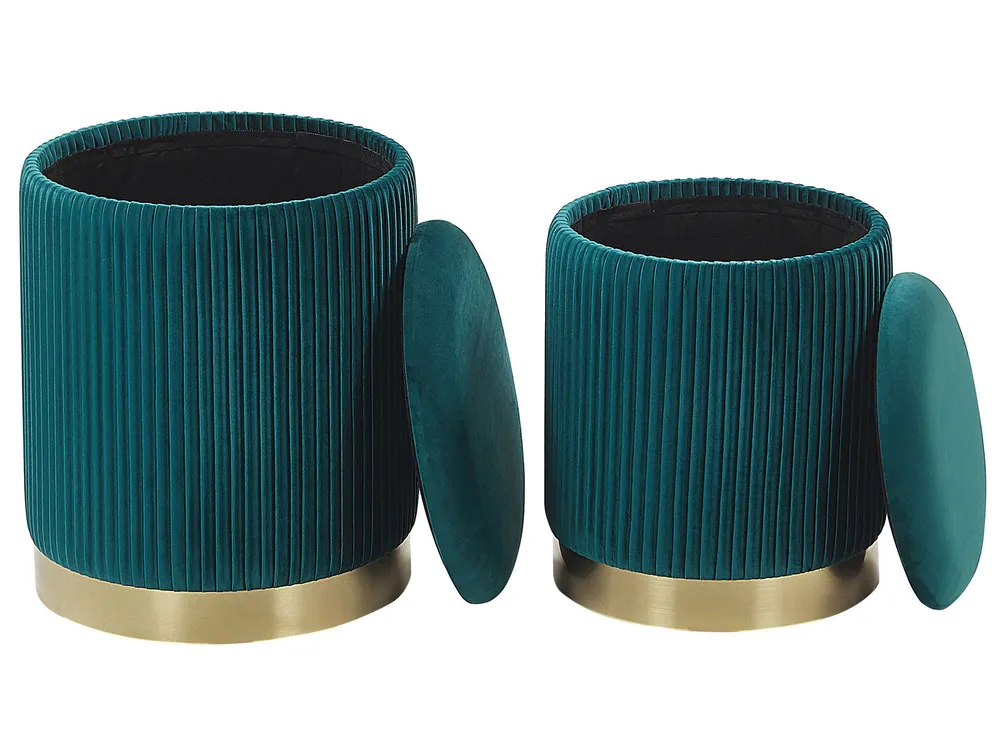 Set 2 Velvet Storage Pouffes Teal Anil MIRAMAR