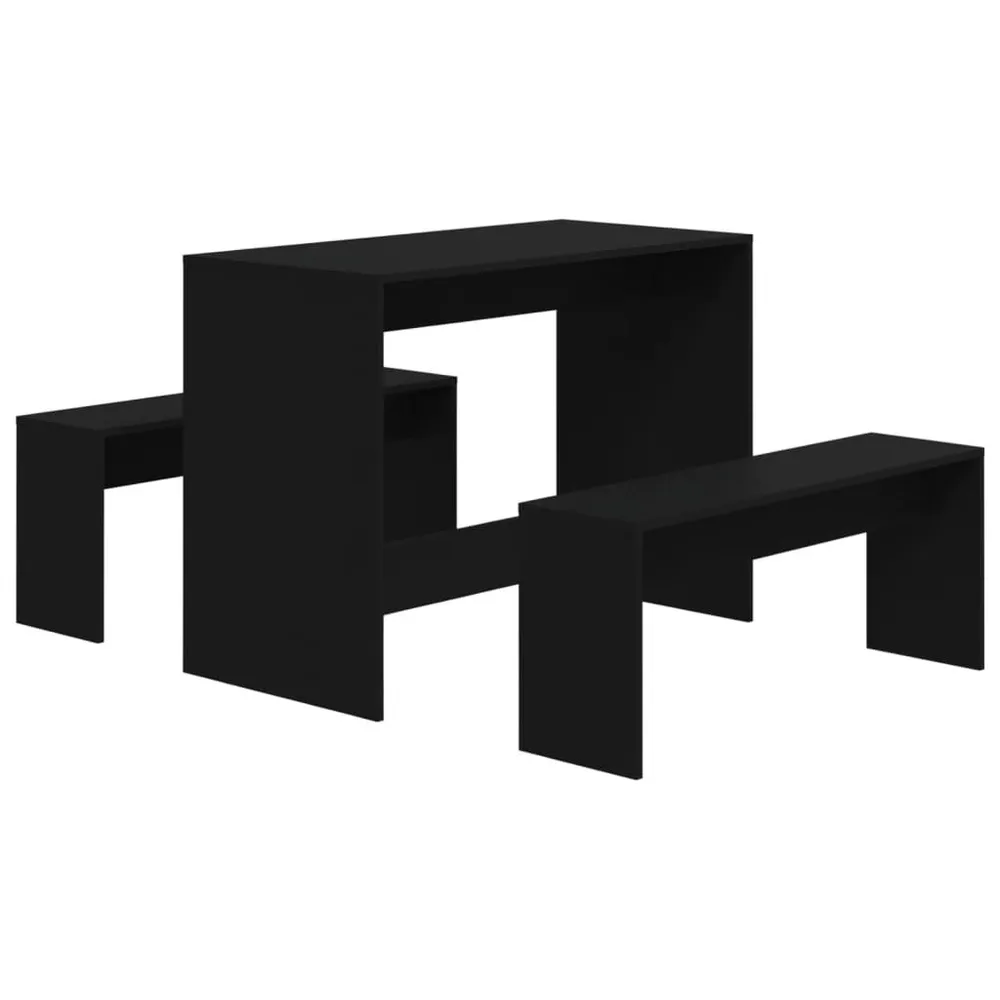 Cadeira Empilhável 3 pcs conjunto de jantar derivados de madeira preto