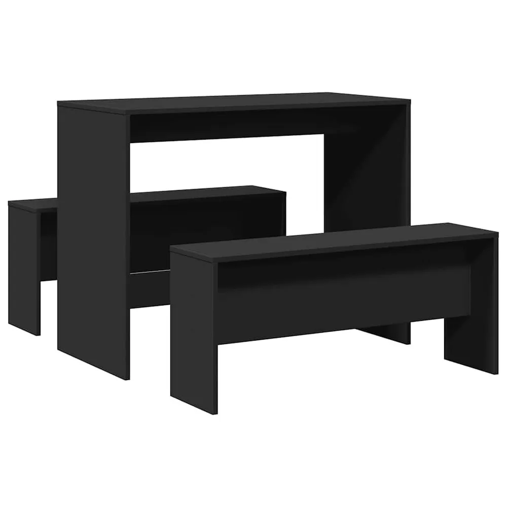 Madeira Maciç 3 pcs conj. mesa de jantar e banco derivados de madeira preto