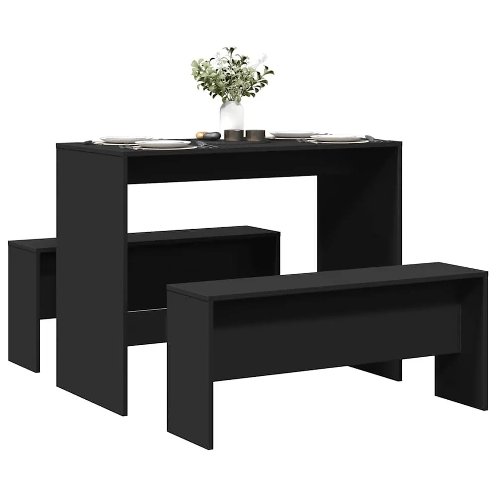 Madeira Maciç 3 pcs conj. mesa de jantar e banco derivados de madeira preto