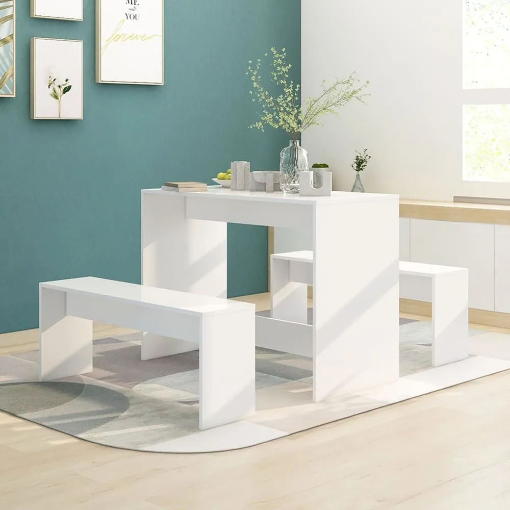 Mesa Extensível 3 pcs conjunto de jantar derivados de madeira branco