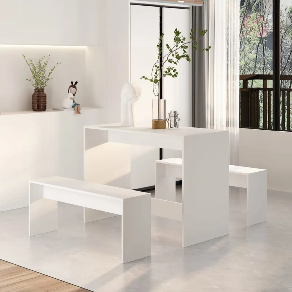 Mesa Extensível 3 pcs conjunto de jantar derivados de madeira branco