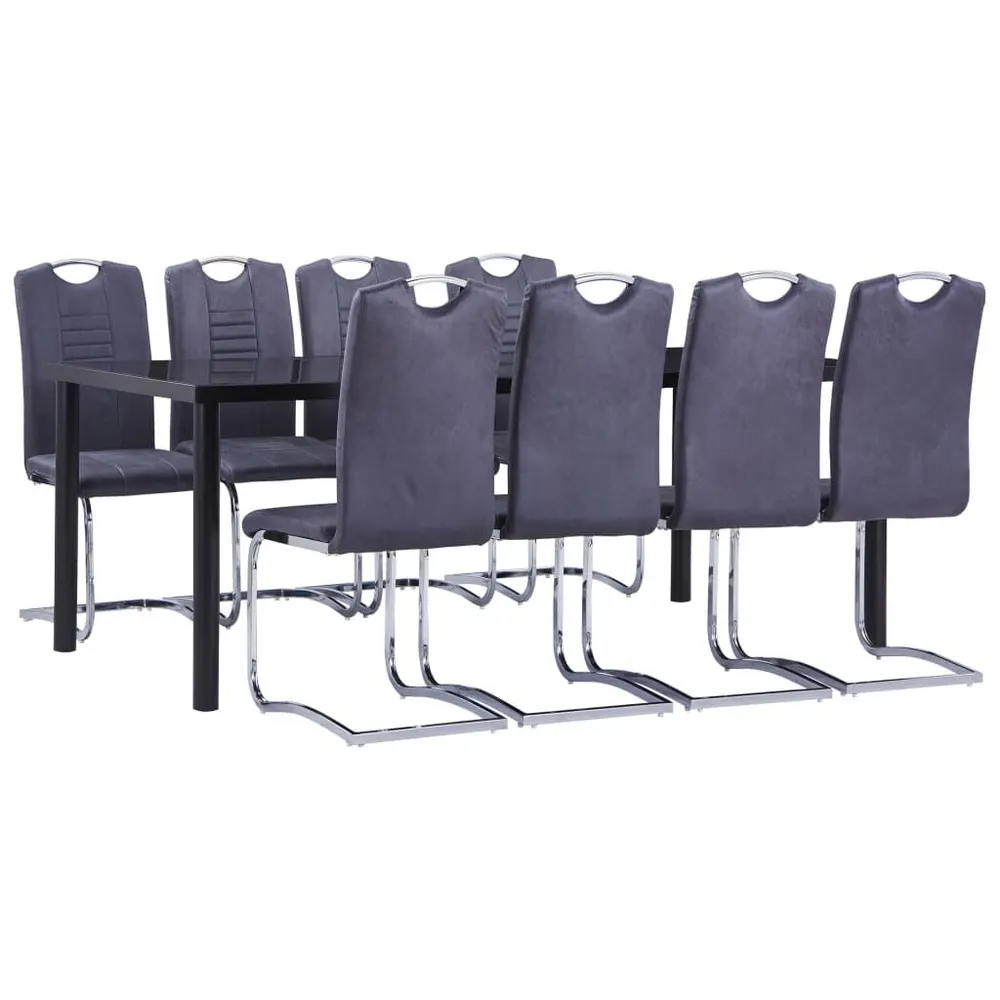 9 pcs conjunto de jantar camurç artificial cinzento Conjunto de 6 Cadeiras