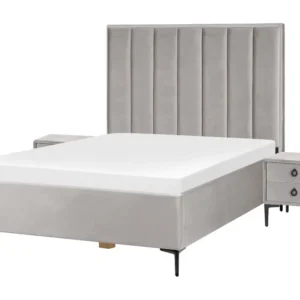 Conjunto de quarto em veludo cinzento 140 x 200 cm SEZANNE em Pinho Natural