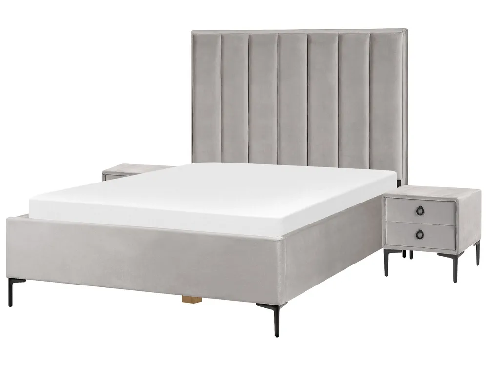 Conjunto de quarto em veludo cinzento 140 x 200 cm SEZANNE em Pinho Natural