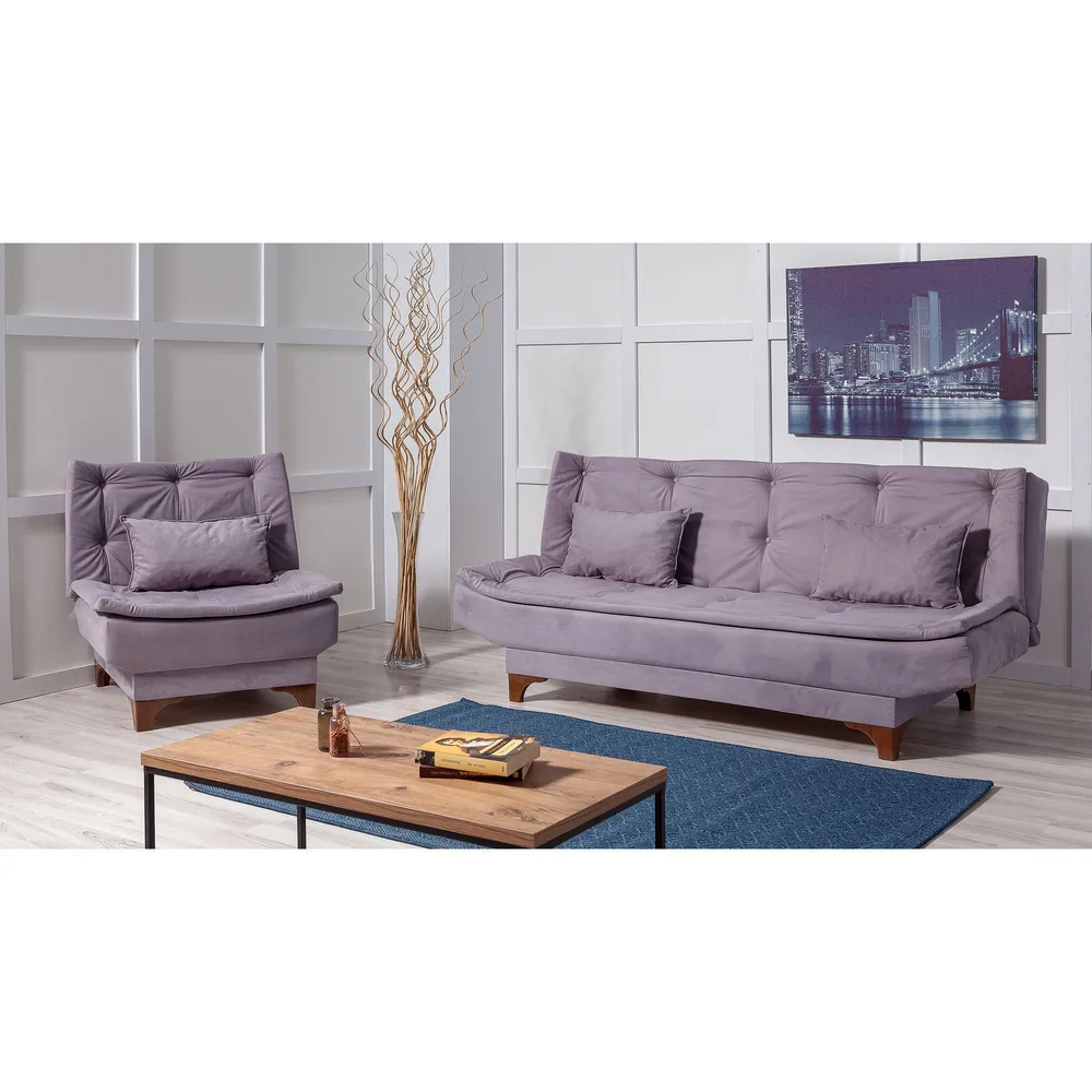 Coleção Completa de Cama Conjunto Poltrona e Sofá-Cama 2 Lugares Lefkada Tecido Antracite