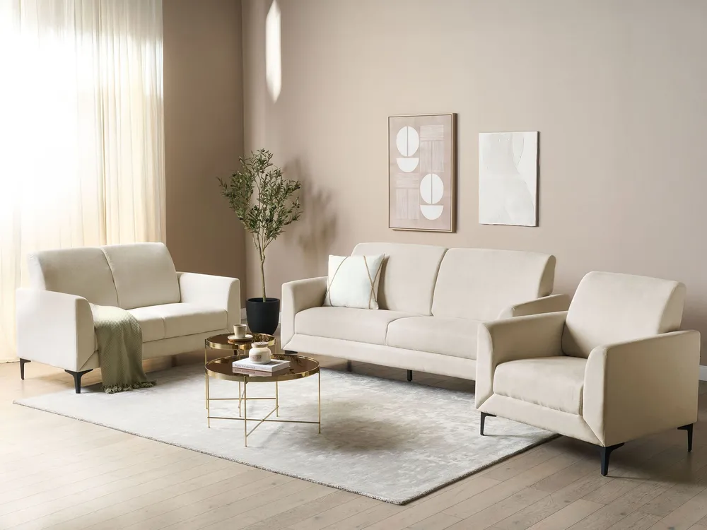Coleção de Luxo Conjunto de sofás com 6 lugares em tecido creme FENES