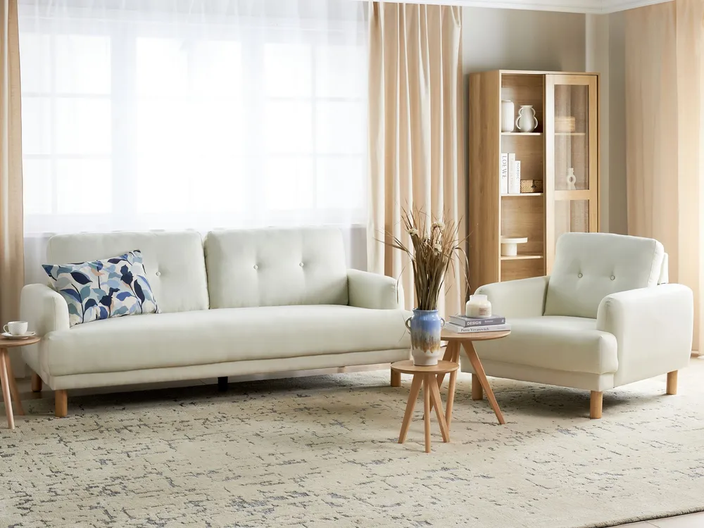 Conjunto de Cama de Algodão Conjunto de sofás com 4 lugares em tecido branco creme TUVE