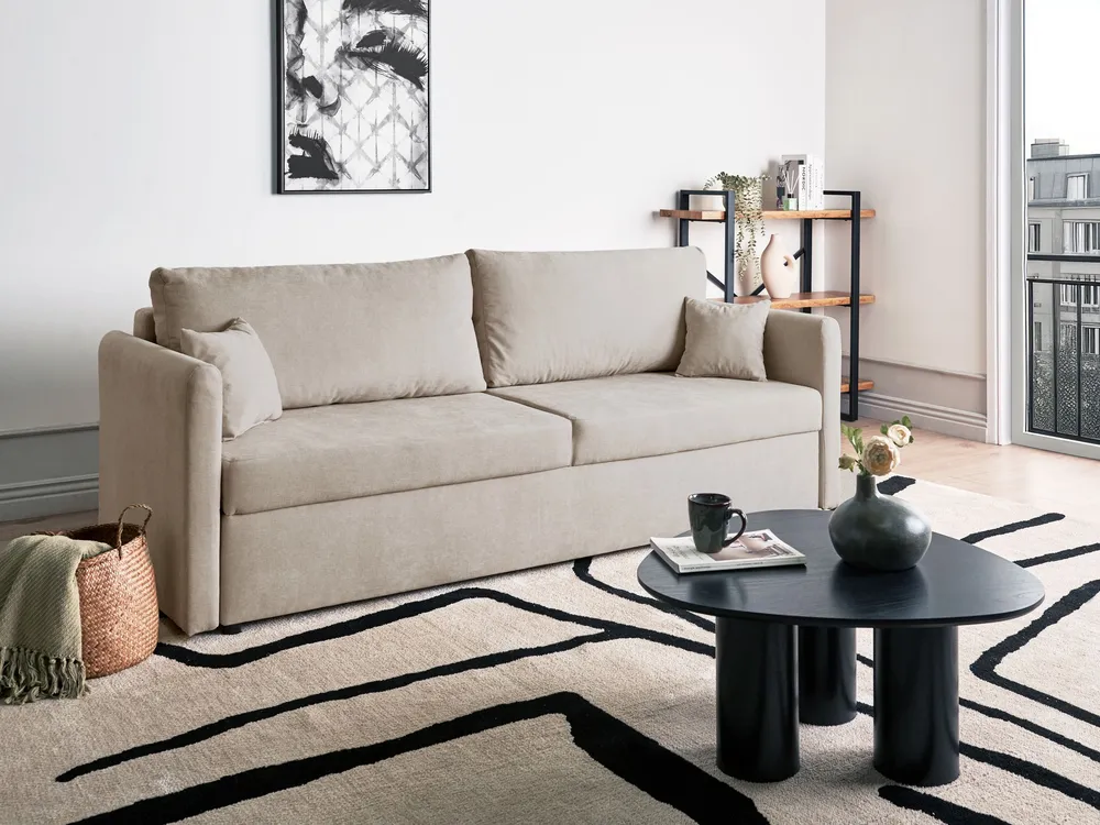 Conjunto de Cama de Algodão Sofá-cama 3 lugares com arrumação em tecido creme BLEIK
