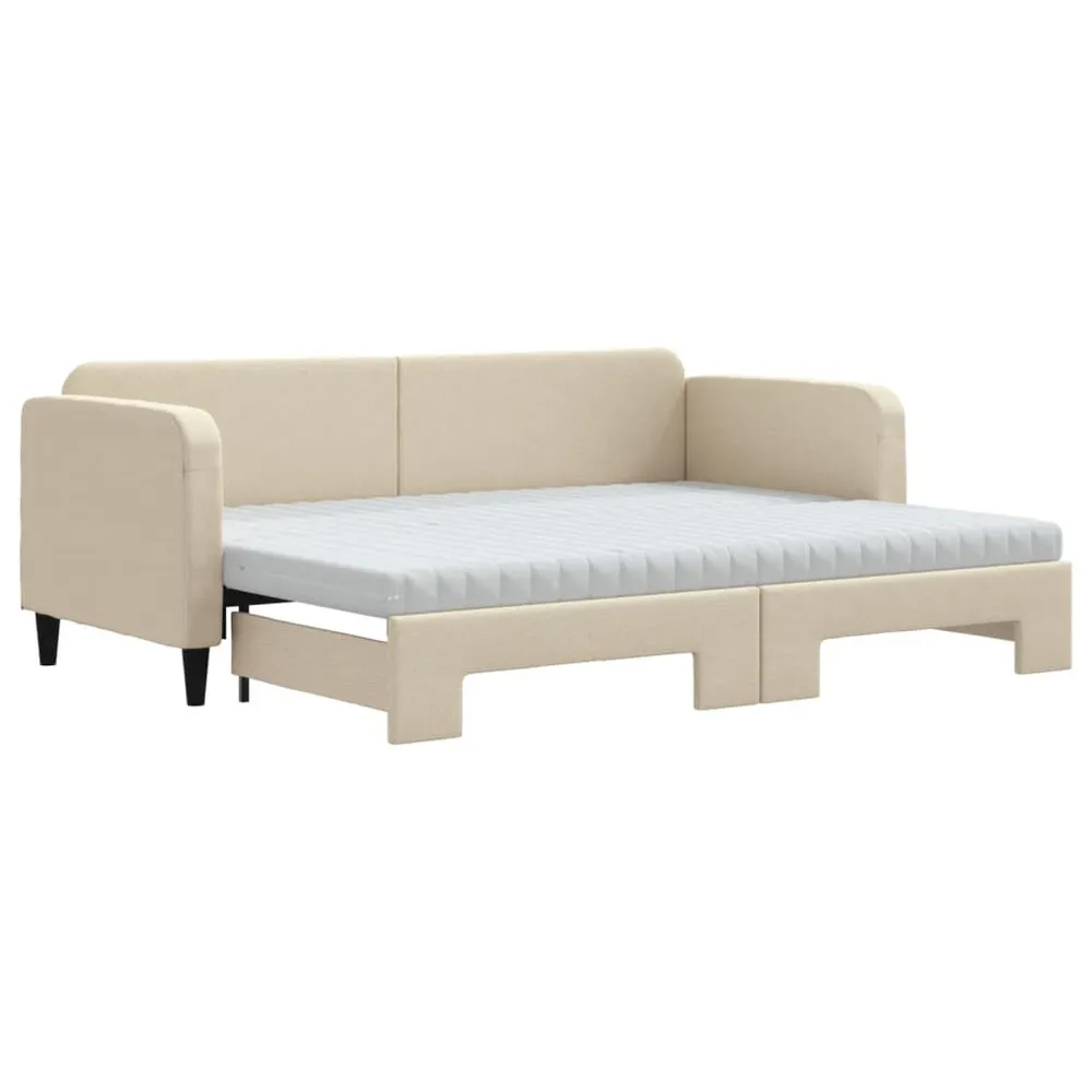 Conjunto de Roupa de Cama Coordenado Sofá-cama com gavetão e colchões 80x200 cm tecido cor creme