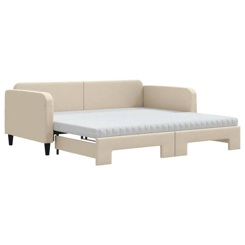 Kit de Cama com Edredom Sofá-cama com gavetão e colchões 100x200 cm tecido cor creme